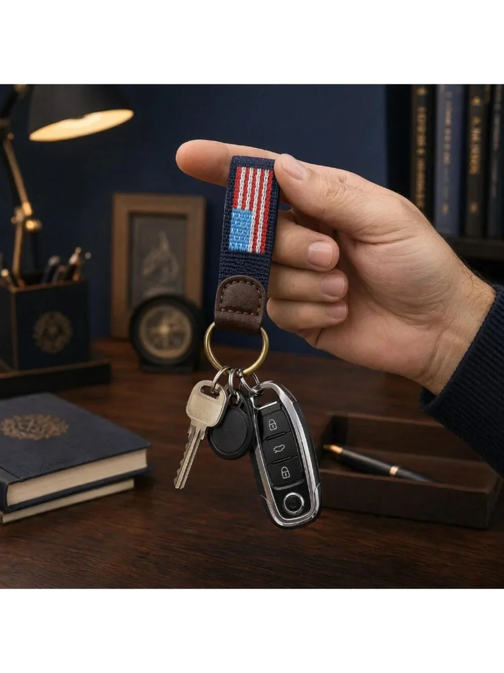 Leather USA Flag Keychain for Men & Women | Daily Use Patriotic Accessories